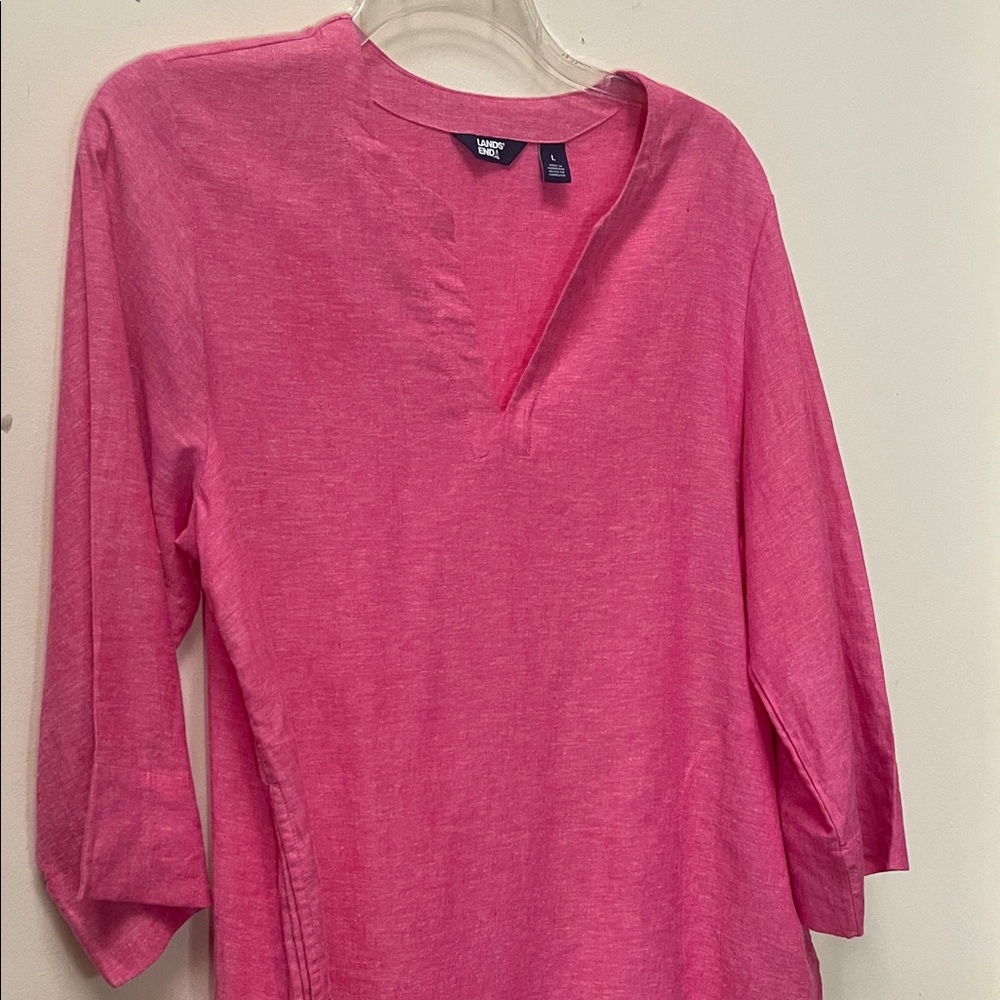 Lands' End Linen Blend Vibrant Hot Pink Tunic - Picture 4 of 10